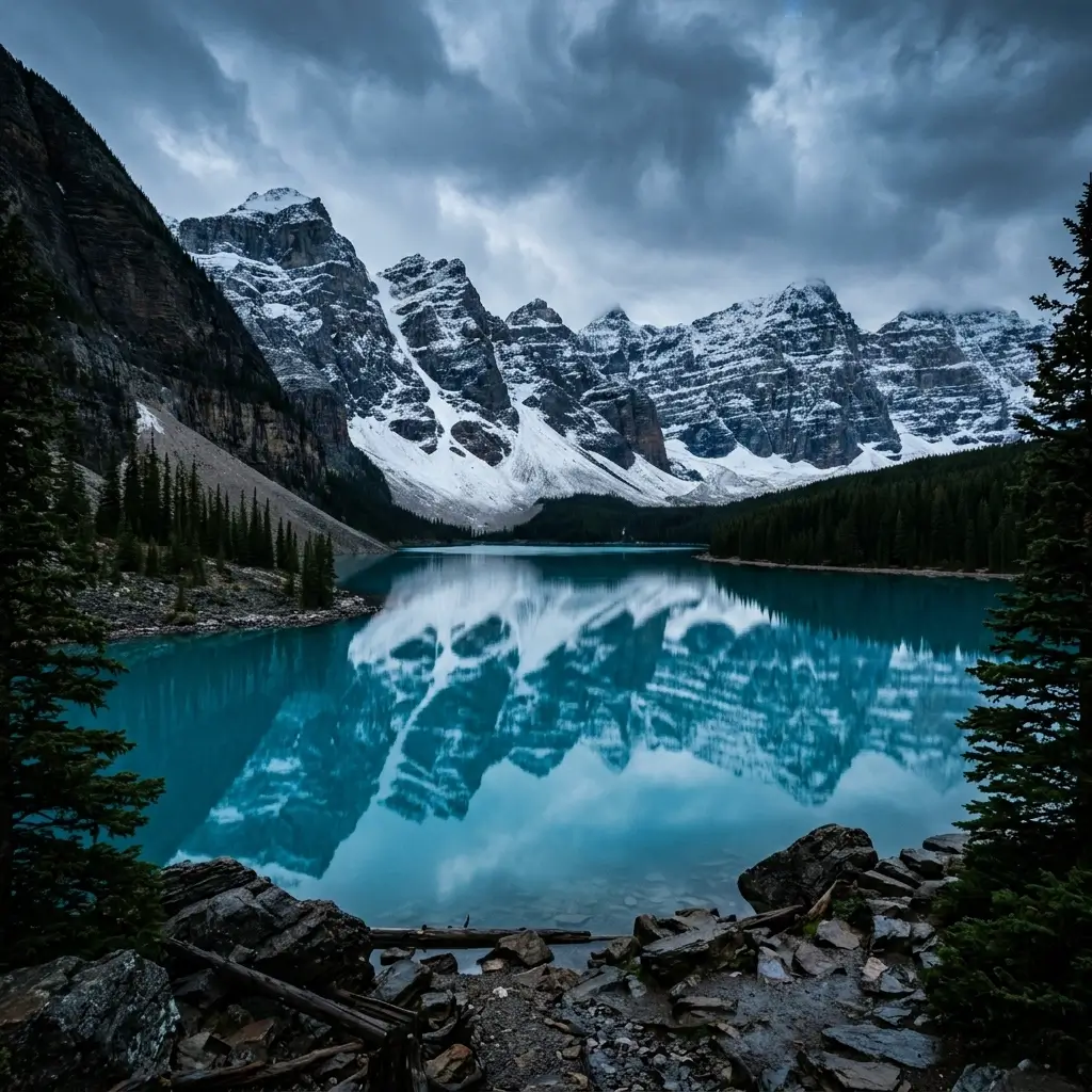 Banff turquoise lake and mountains